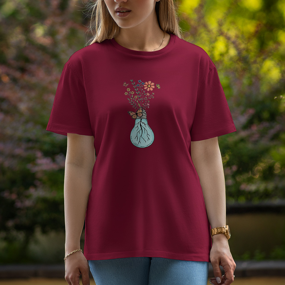 Bulb With Butterfly - Half Sleeve T-Shirt For Women