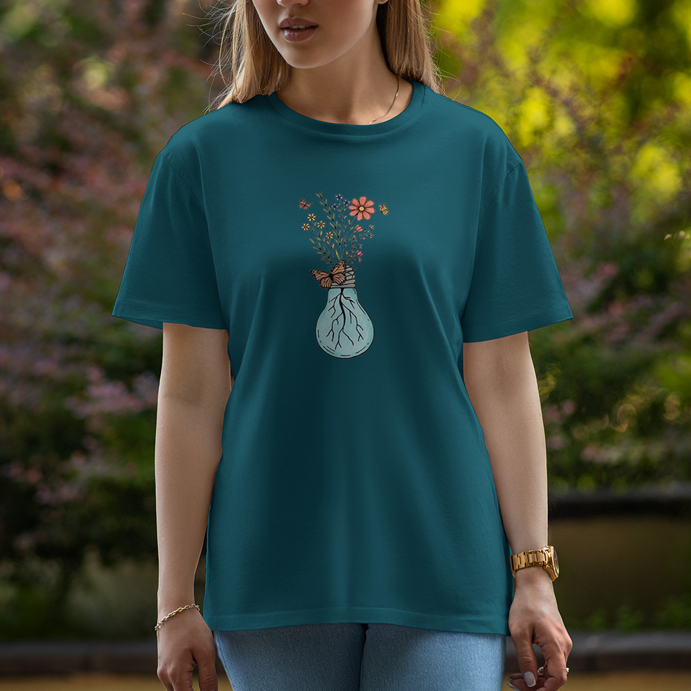 Bulb With Butterfly - Half Sleeve T-Shirt For Women