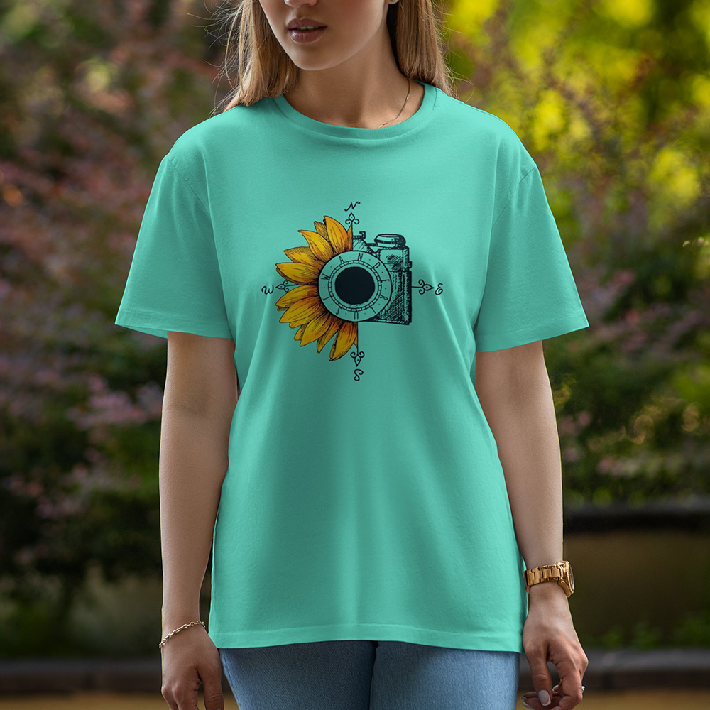 Flower Camera - Half Sleeve T-Shirt For Women