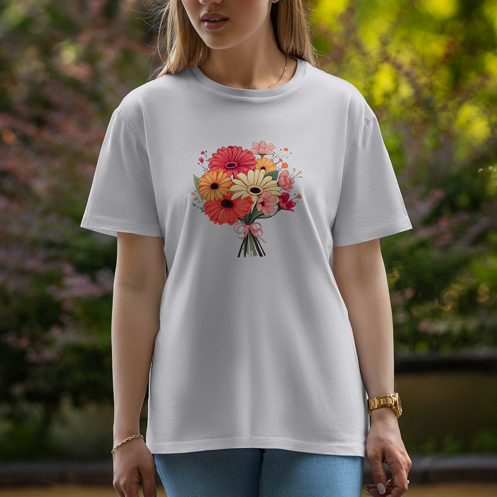 Red and White Flowers - Half Sleeve T-Shirt For Women