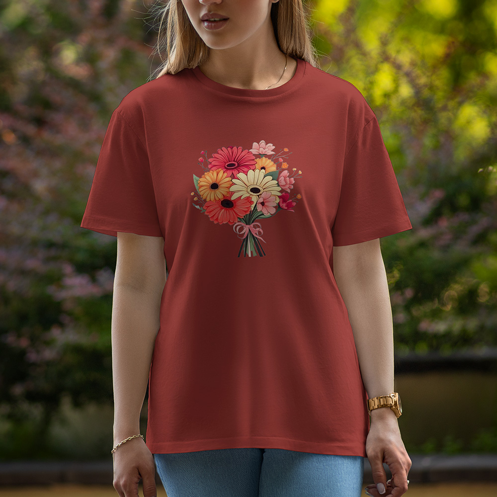 Red and White Flowers - Half Sleeve T-Shirt For Women