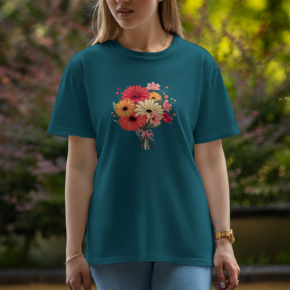 Red and White Flowers - Half Sleeve T-Shirt For Women