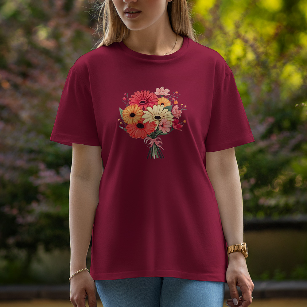 Red and White Flowers - Half Sleeve T-Shirt For Women