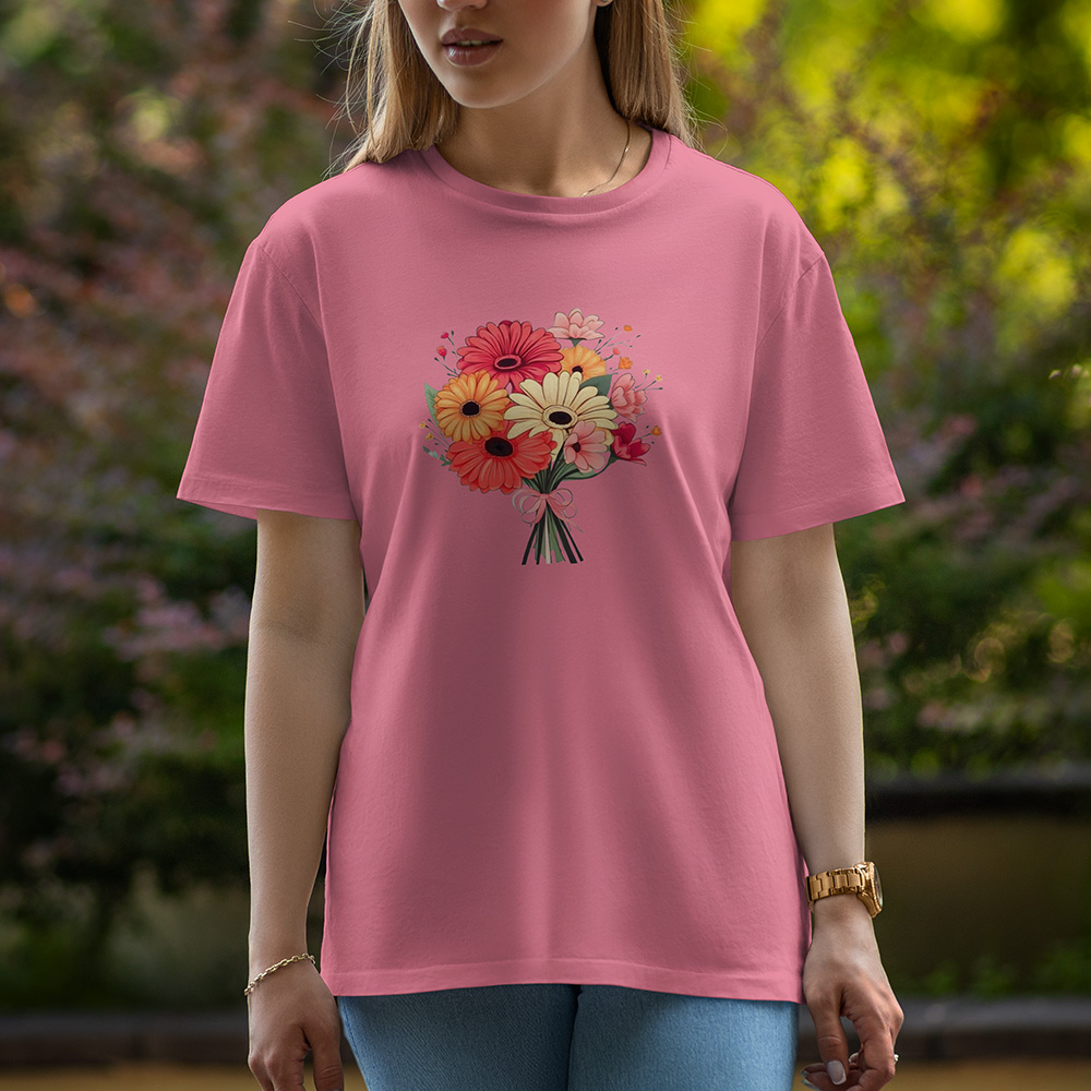 Red and White Flowers - Half Sleeve T-Shirt For Women