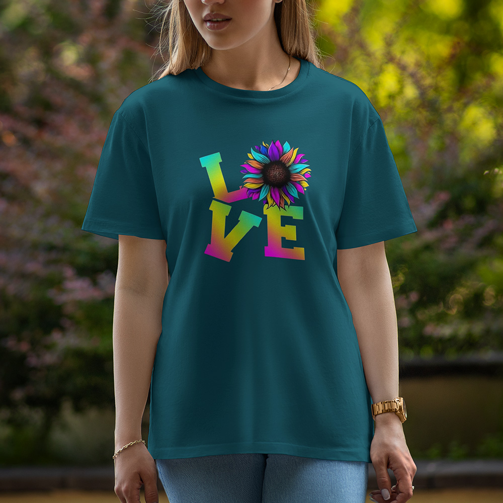 Love With Flower - Half Sleeve T-Shirt For Women