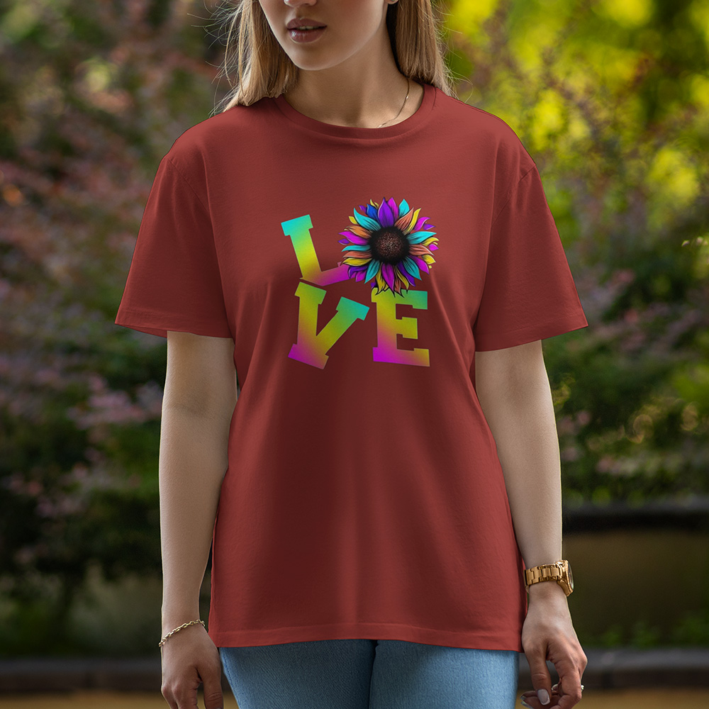 Love With Flower - Half Sleeve T-Shirt For Women