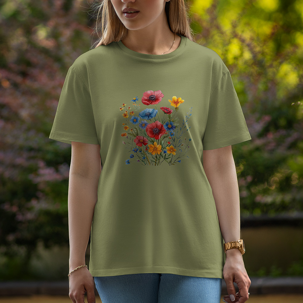 Red Flowers - Half Sleeve T-Shirt For Women