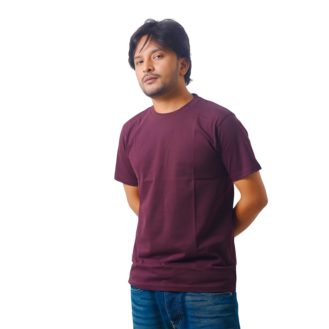 Maroon Solid T-Shirt Half Sleeve