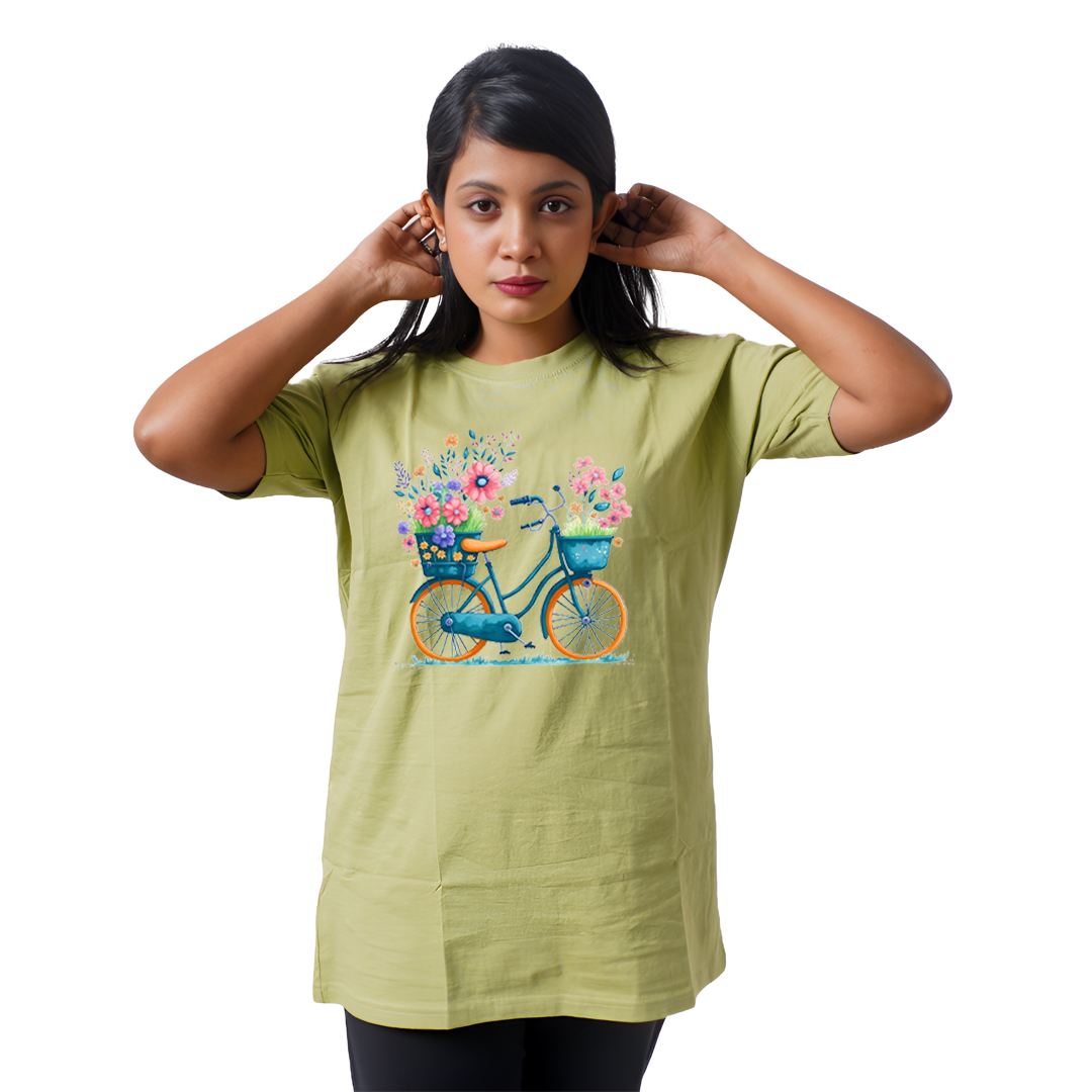 Cycle With Flowers Women’s Tees T-Shirts