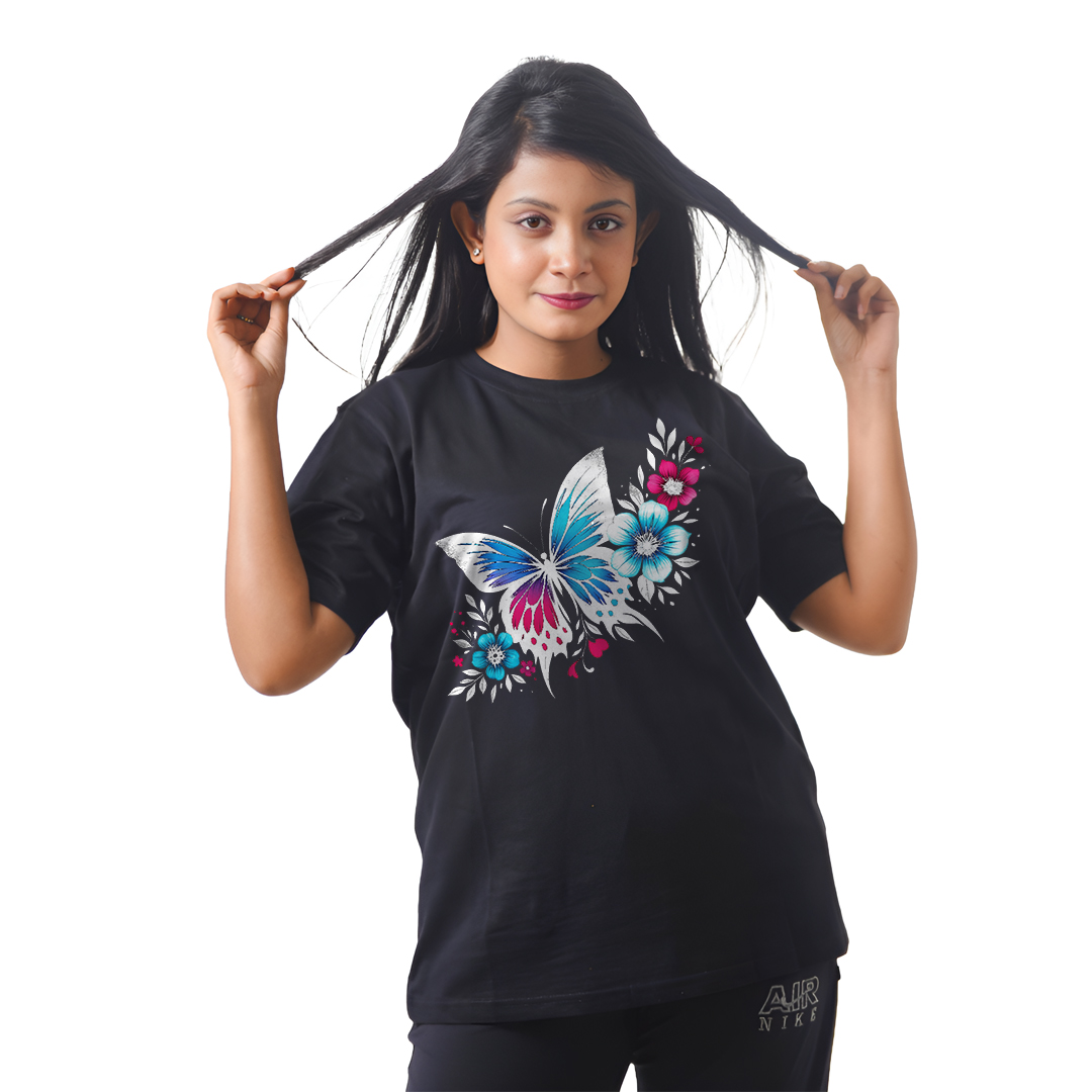 Butterfly With Flowers Women’s Tees T-Shirts