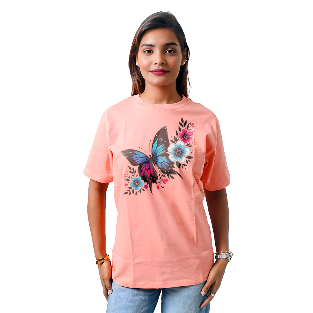 Butterfly With Flowers Women’s Tees T-Shirts