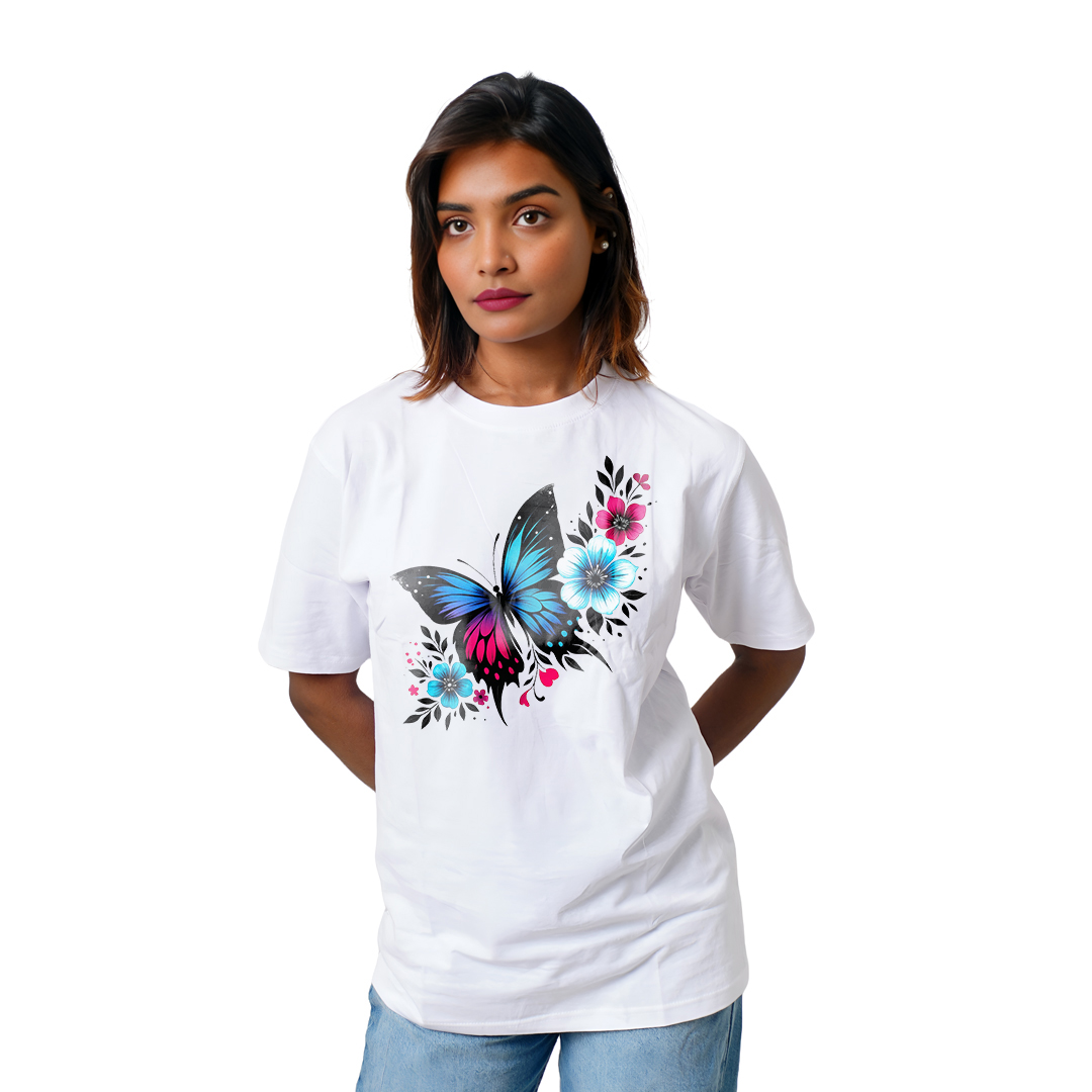Butterfly With Flowers Women’s Tees T-Shirts