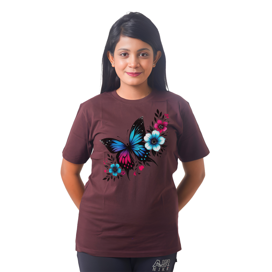 Butterfly With Flowers Women’s Tees T-Shirts