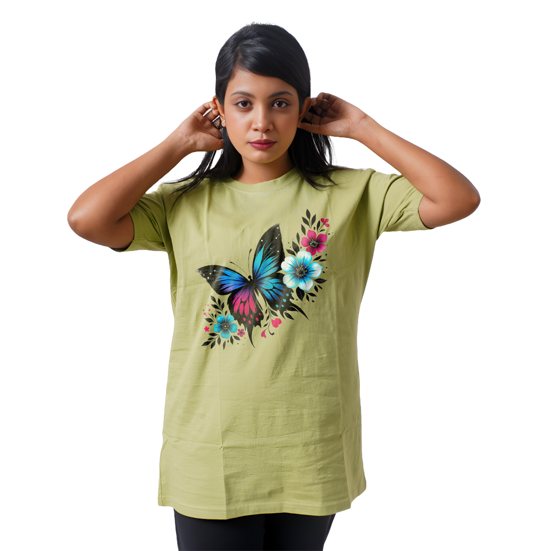 Butterfly With Flowers Women’s Tees T-Shirts