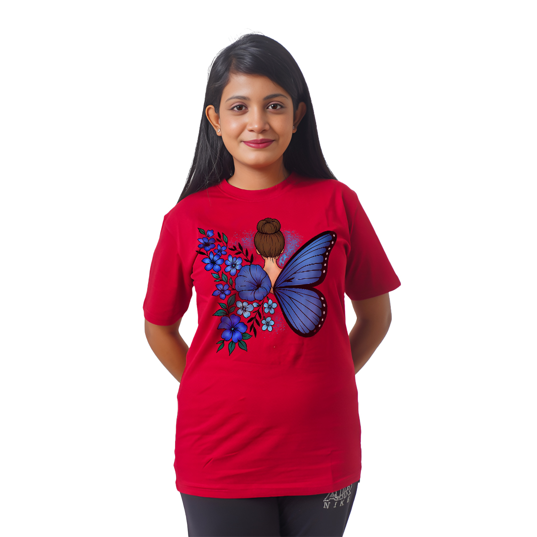 Butterfly With Girl Women’s Tees T-Shirts