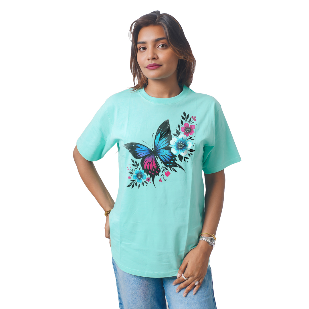Butterfly With Flowers Women’s Tees T-Shirts