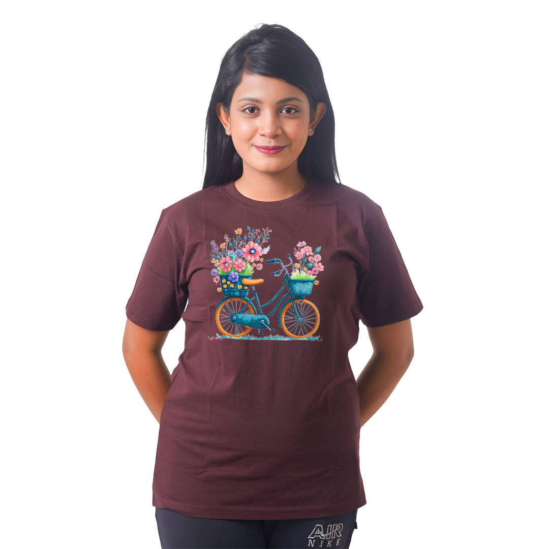 Cycle With Flowers Women’s Tees T-Shirts