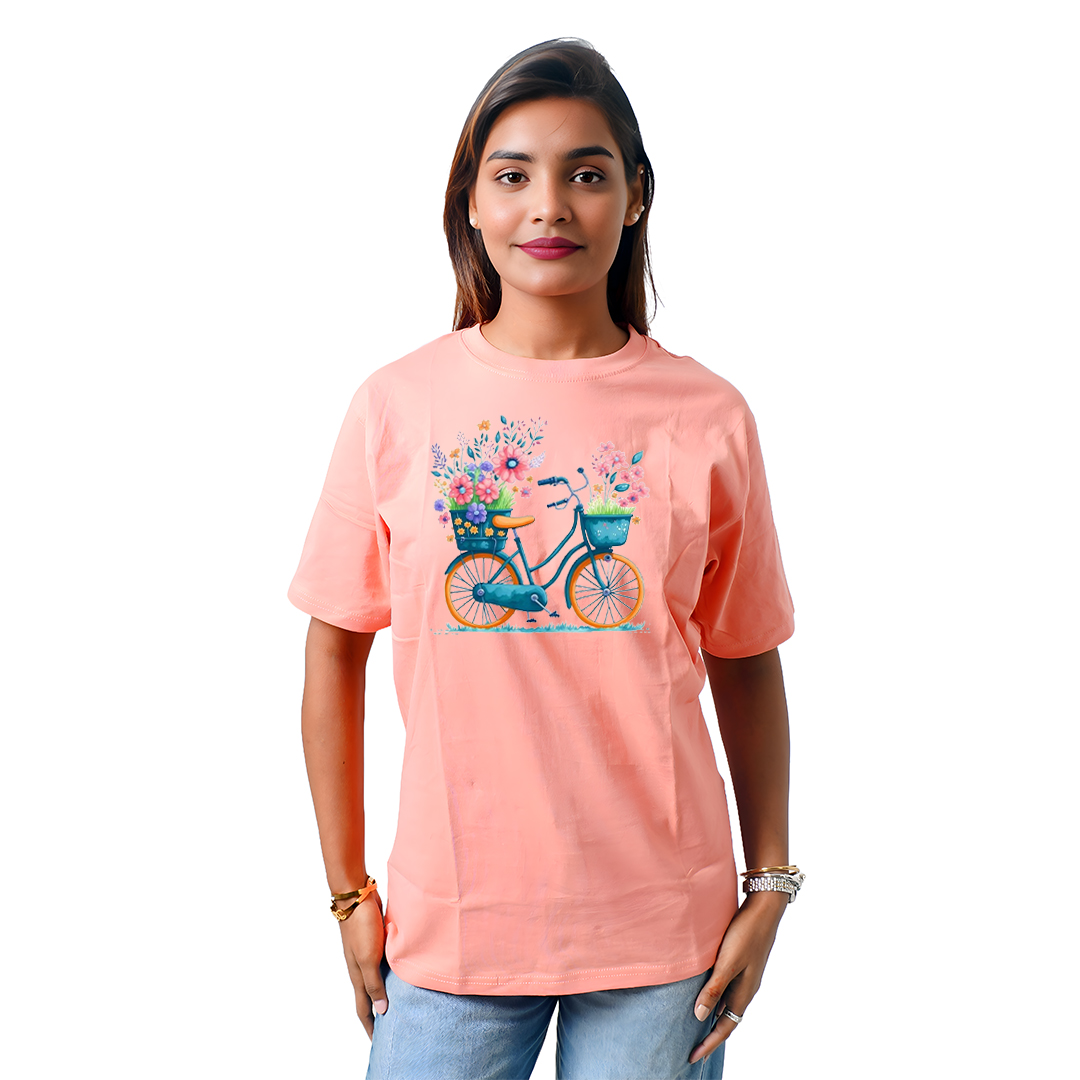Cycle With Flowers Women’s Tees T-Shirts