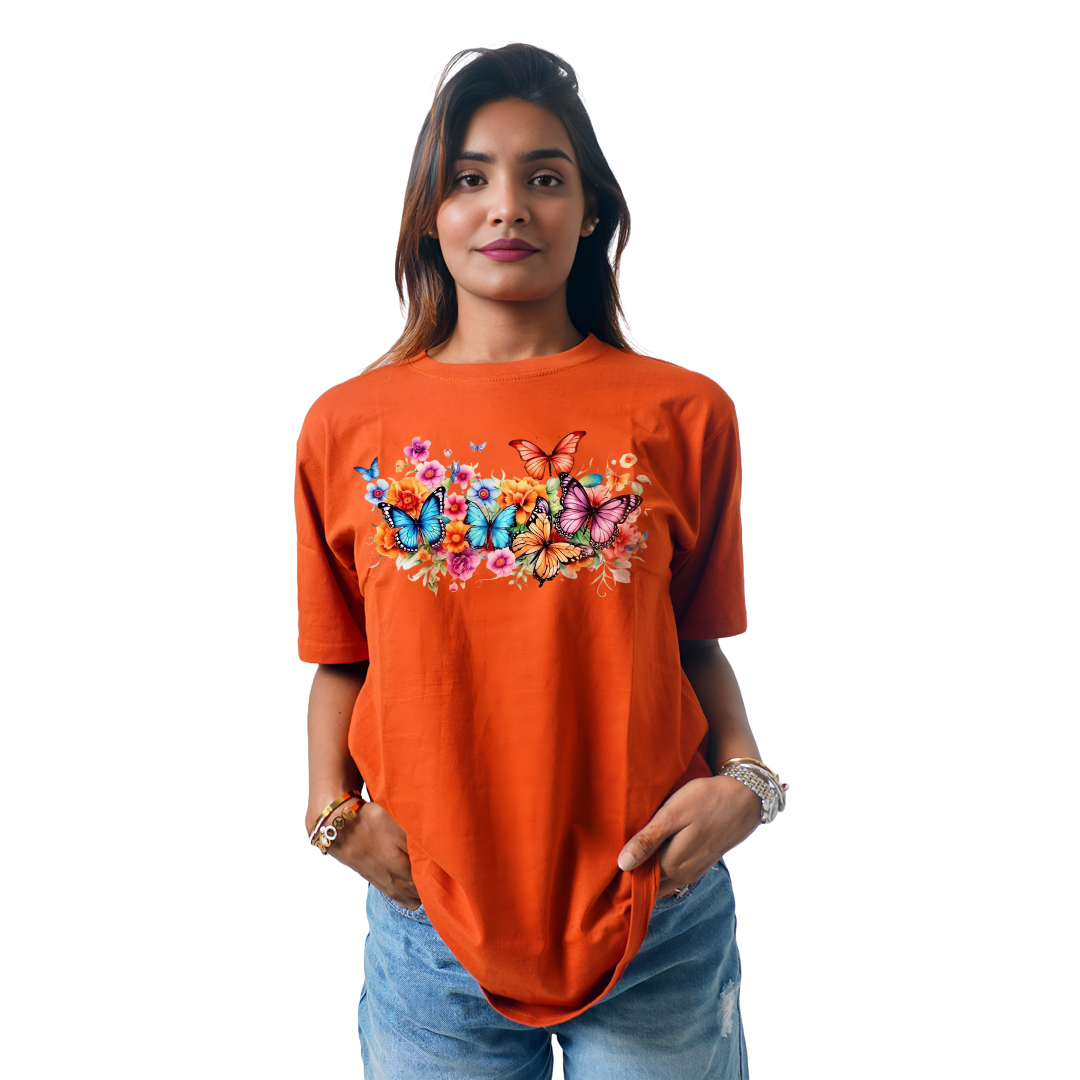 Flowers With Butterflies Women’s Tees T-Shirts