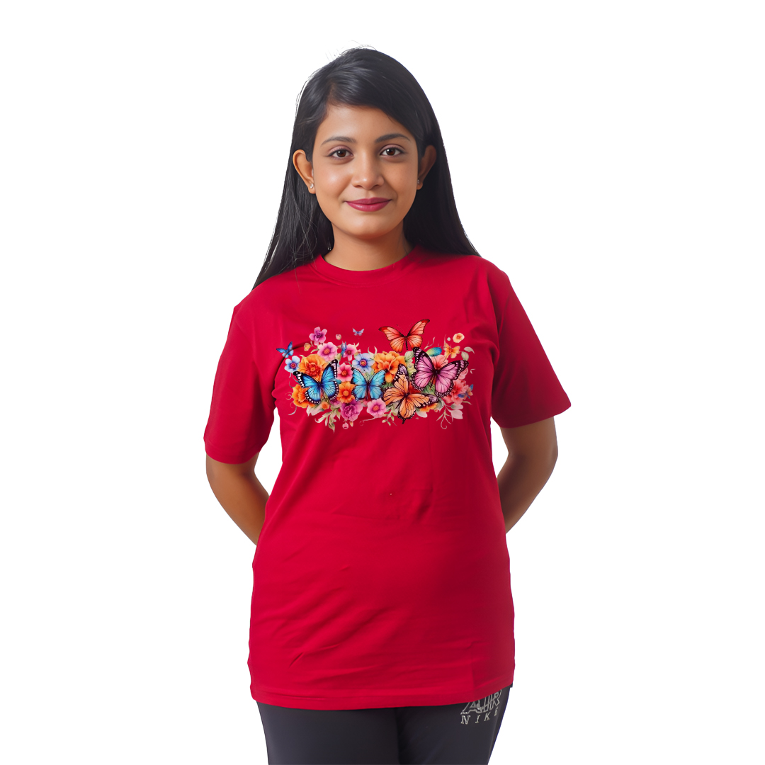 Flowers With Butterflies Women’s Tees T-Shirts