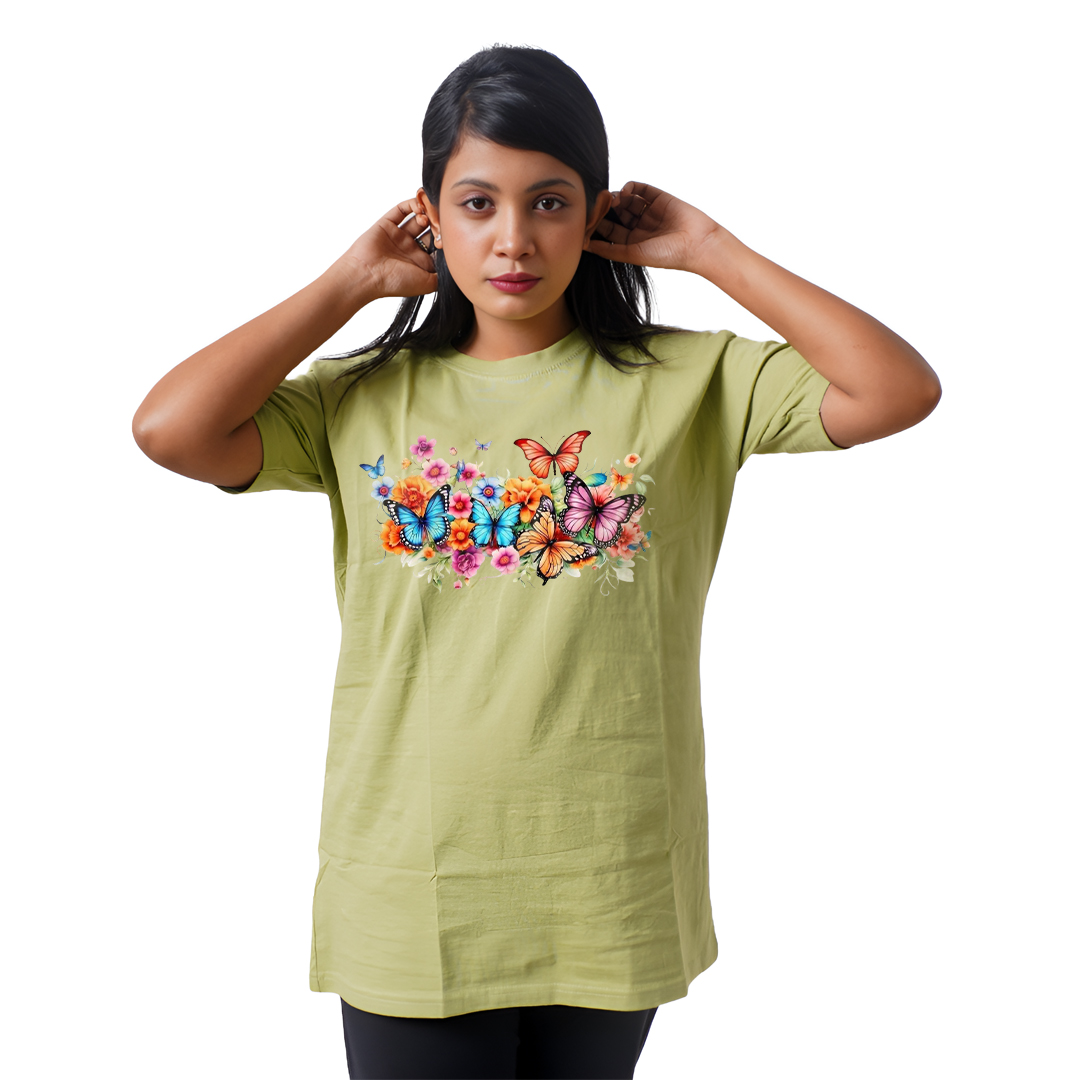 Flowers With Butterflies Women’s Tees T-Shirts