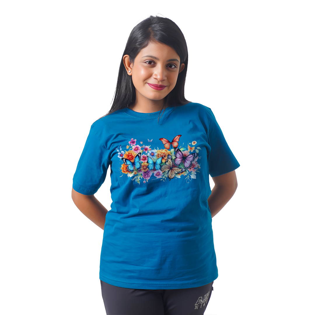 Flowers With Butterflies Women’s Tees T-Shirts