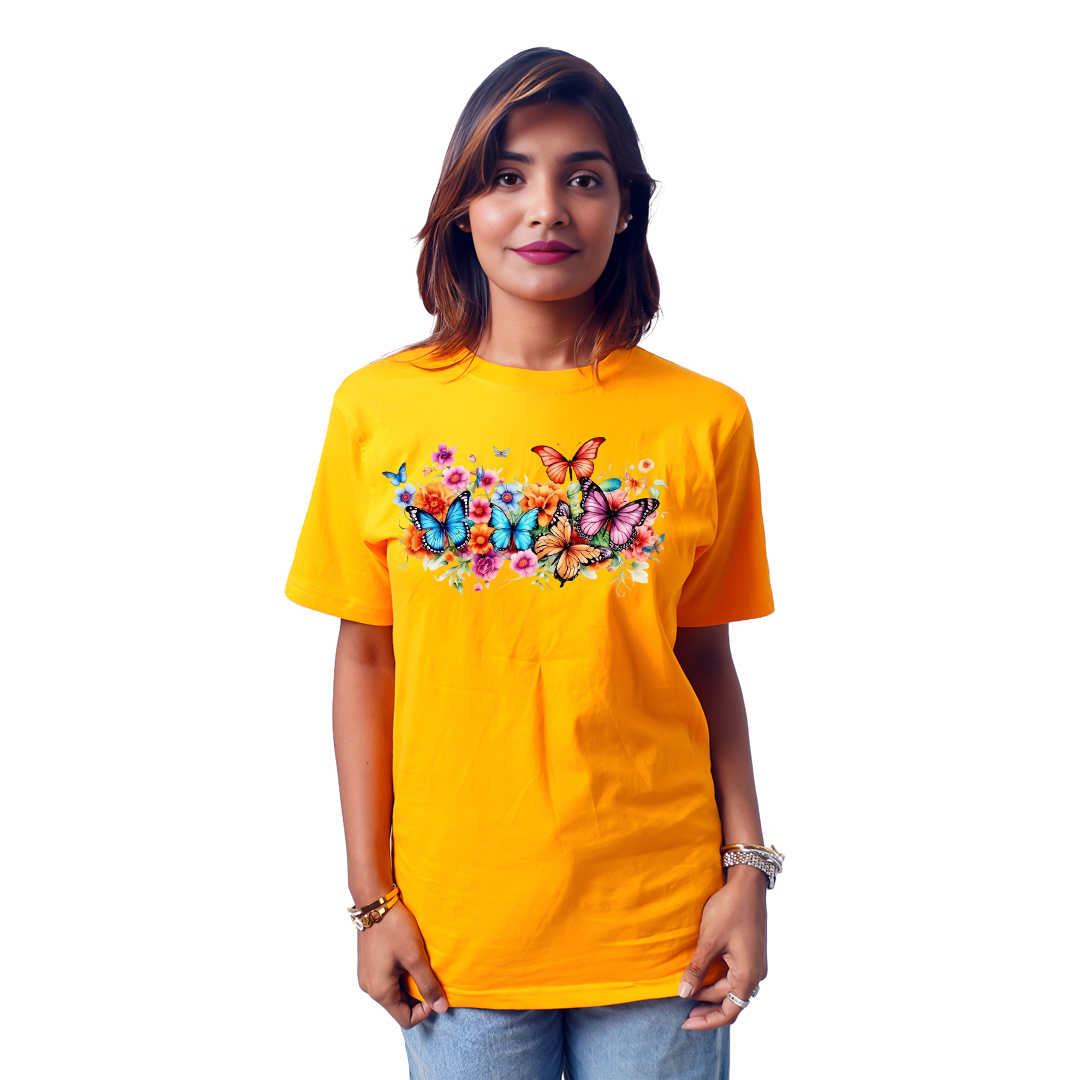 Flowers With Butterflies Women’s Tees T-Shirts