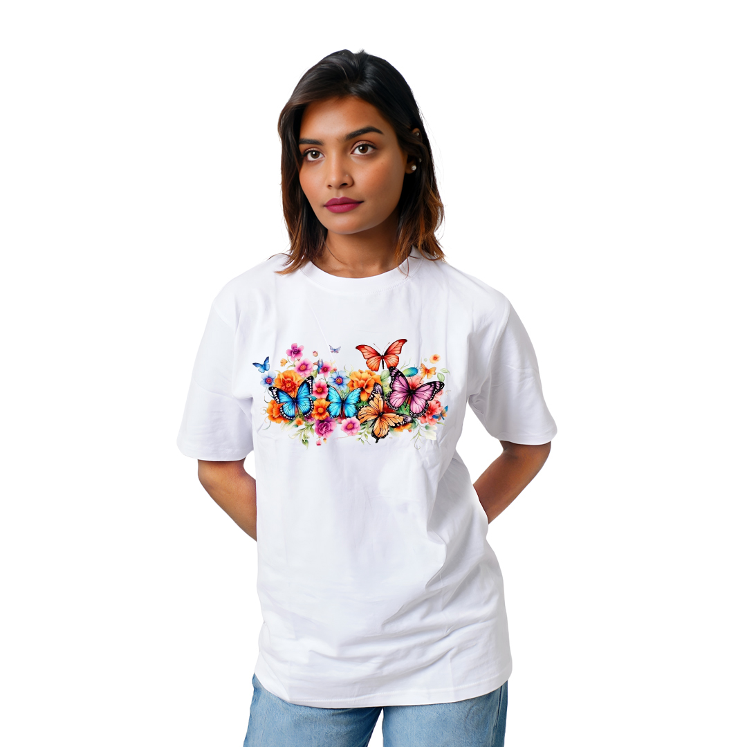 Flowers With Butterflies Women’s Tees T-Shirts