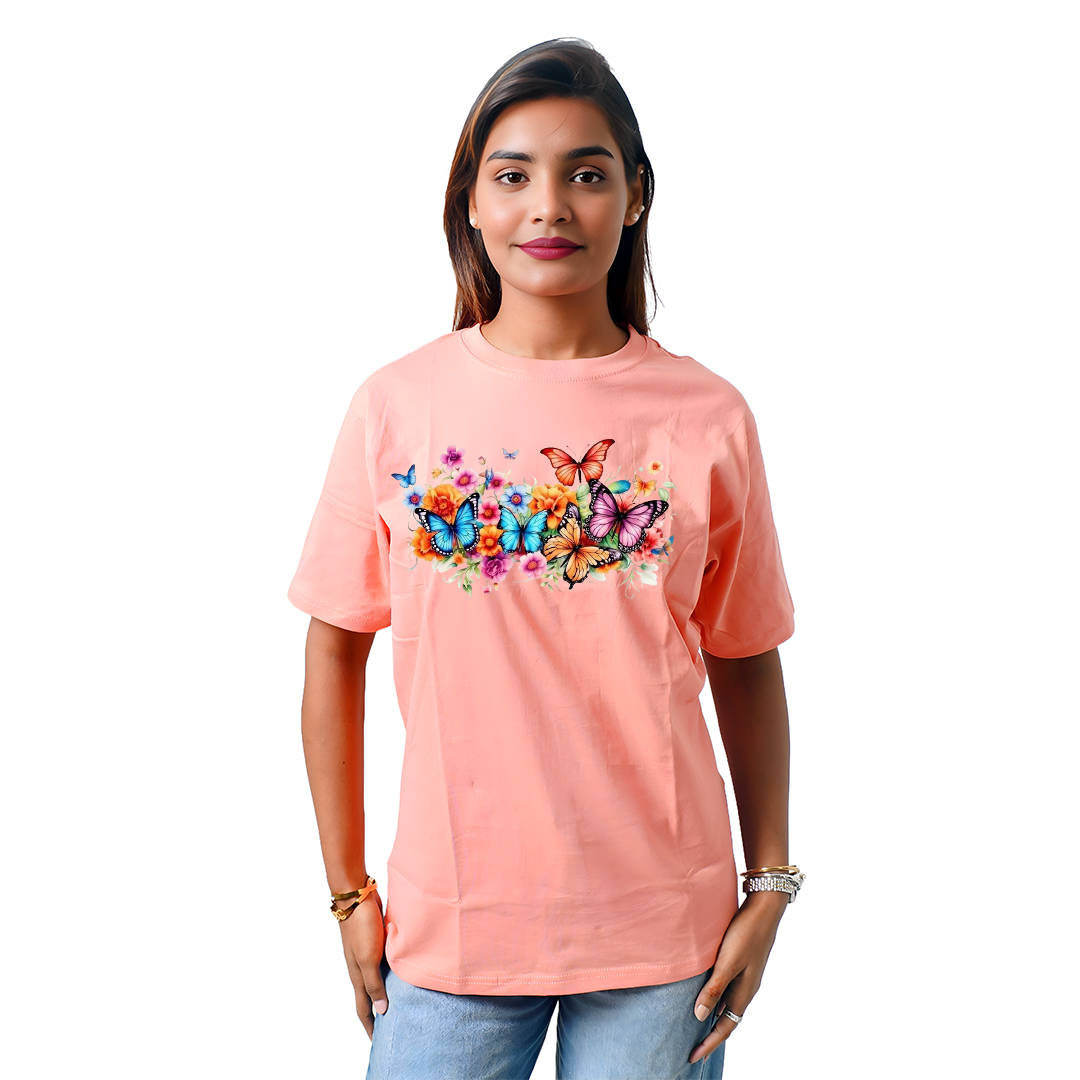 Flowers With Butterflies Women’s Tees T-Shirts