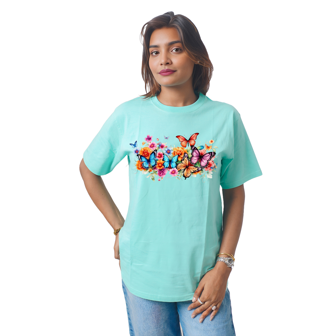 Flowers With Butterflies Women’s Tees T-Shirts