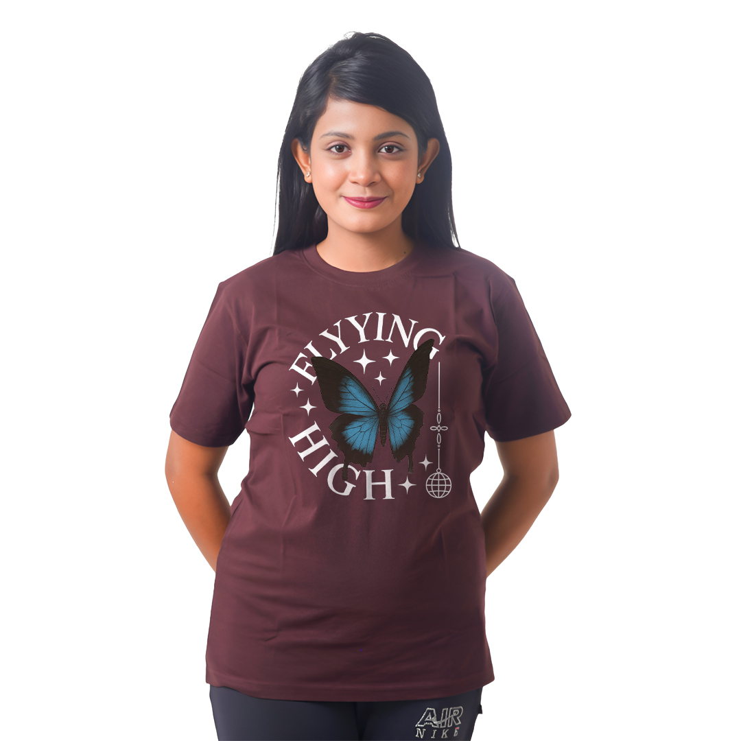 Text With Butterfly Women’s Tees T-Shirts