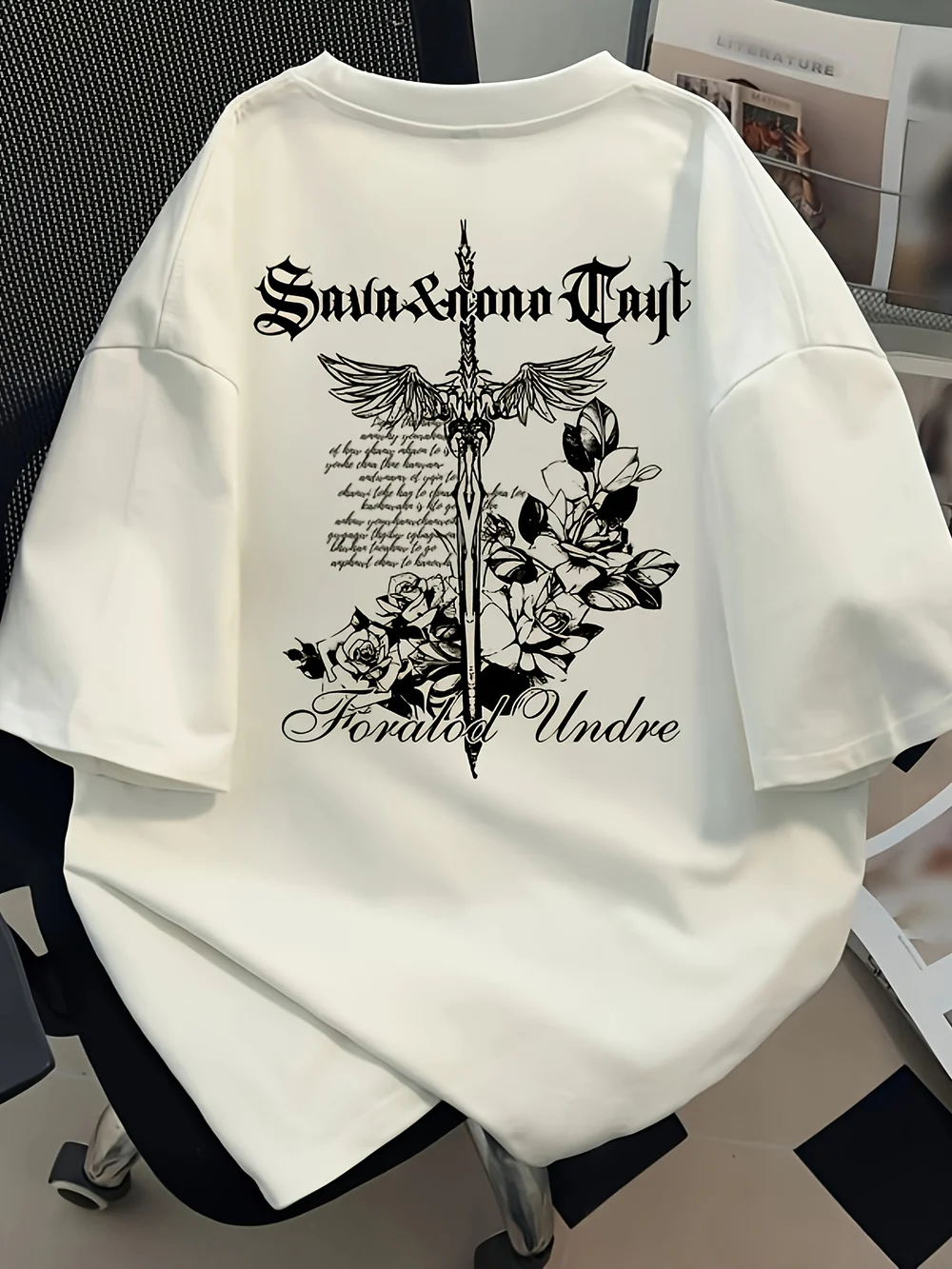 Men's Gothic Eagle T-Shirt – "Savina & Ana Troy" Graphic, Loose Fit, All-Season Comfort