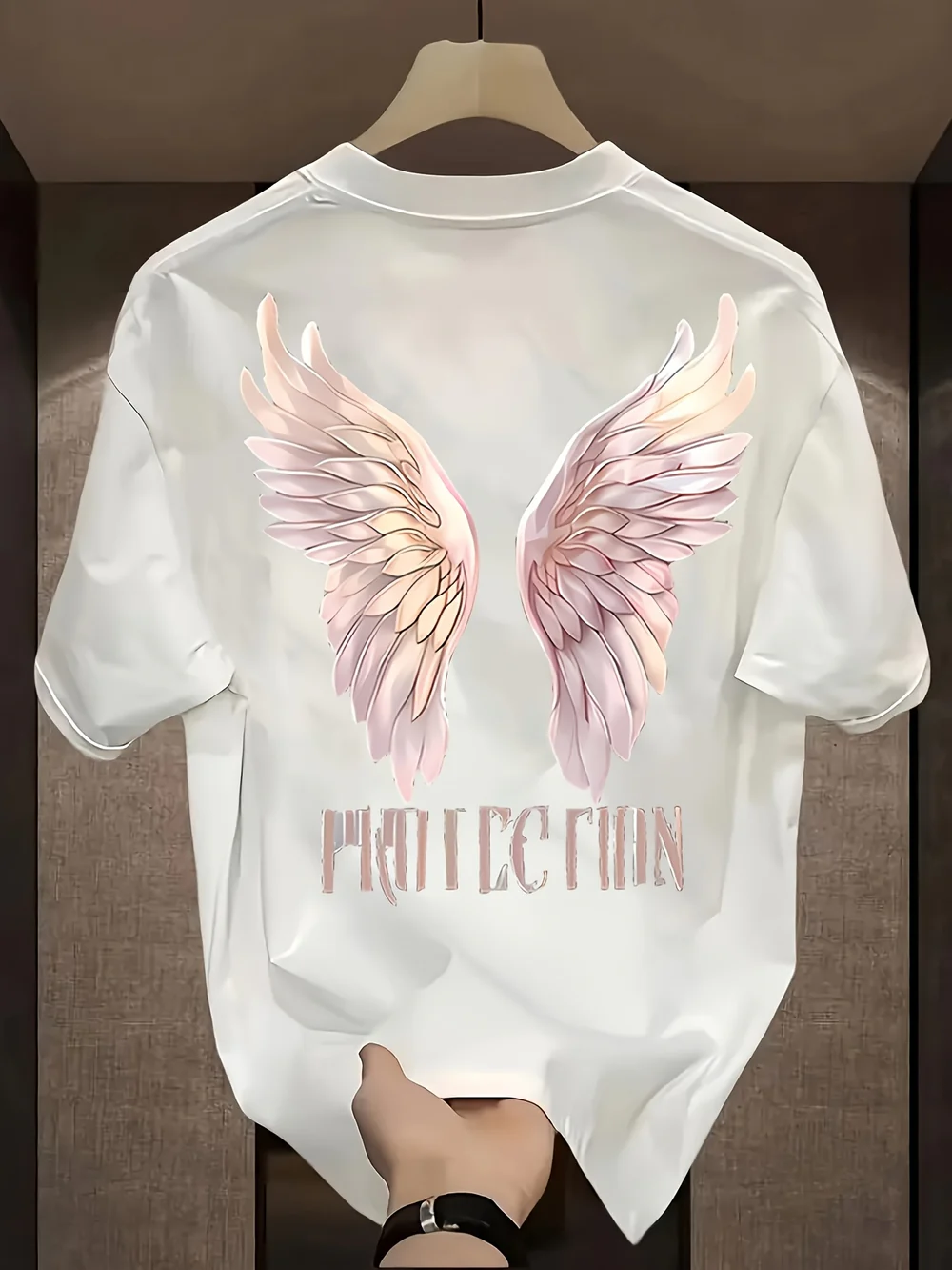 Unisex Protection Graphic T-Shirt – Black Wings Design Relaxed Fit, Casual Summer Tee