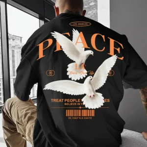 Men's Round Neck American Street Letter Loose T-Shirt