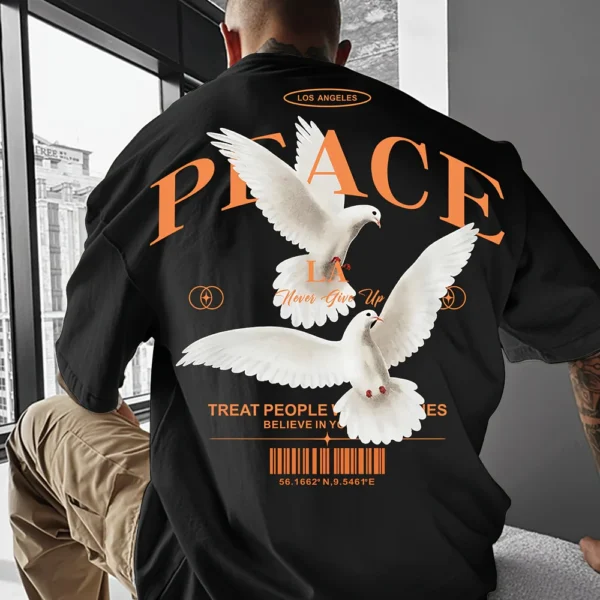 Men's Round Neck American Street Letter Loose T-Shirt