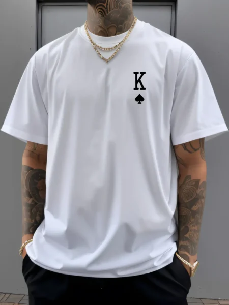 Men's Graphic Tee – 'K' & Ace of Spades Design, Lightweight All-Season Comfort
