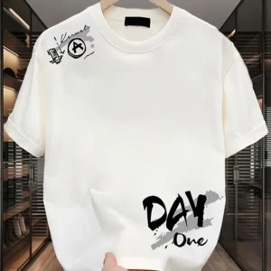Men's Oversized 'DAY ONE' T-Shirt – Heavyweight Cotton, Streetwear Loose Fit