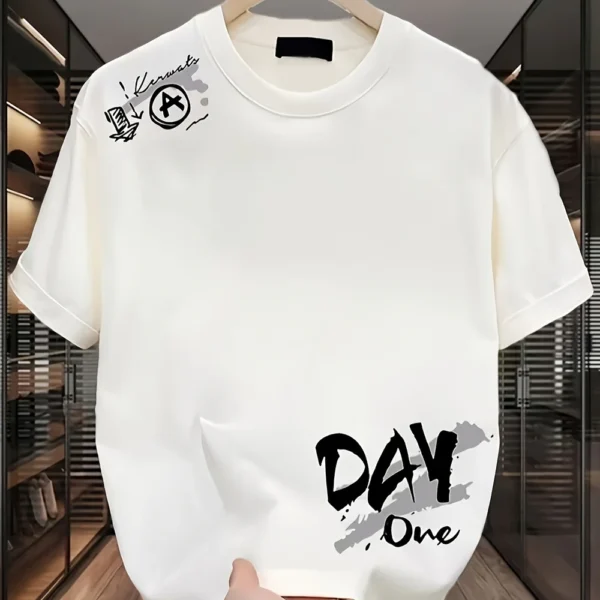 Men's Oversized 'DAY ONE' T-Shirt – Heavyweight Cotton, Streetwear Loose Fit
