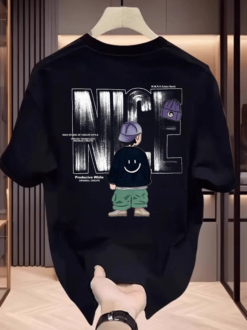 Men's Black Graphic T-Shirt – NICE Back Print, Streetwear Style