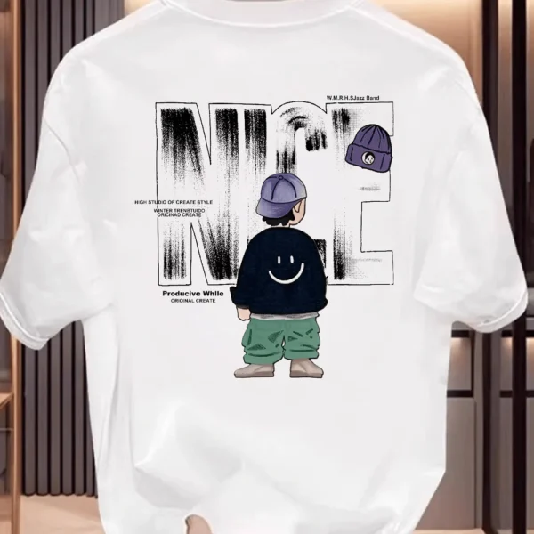 Men's Black Graphic T-Shirt – NICE Back Print, Streetwear Style