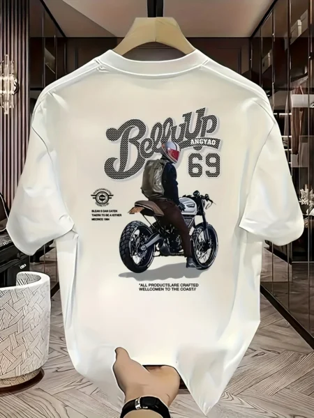 Heavyweight Cotton Graphic T-Shirt – Be Up Rider Print, Relaxed Fit