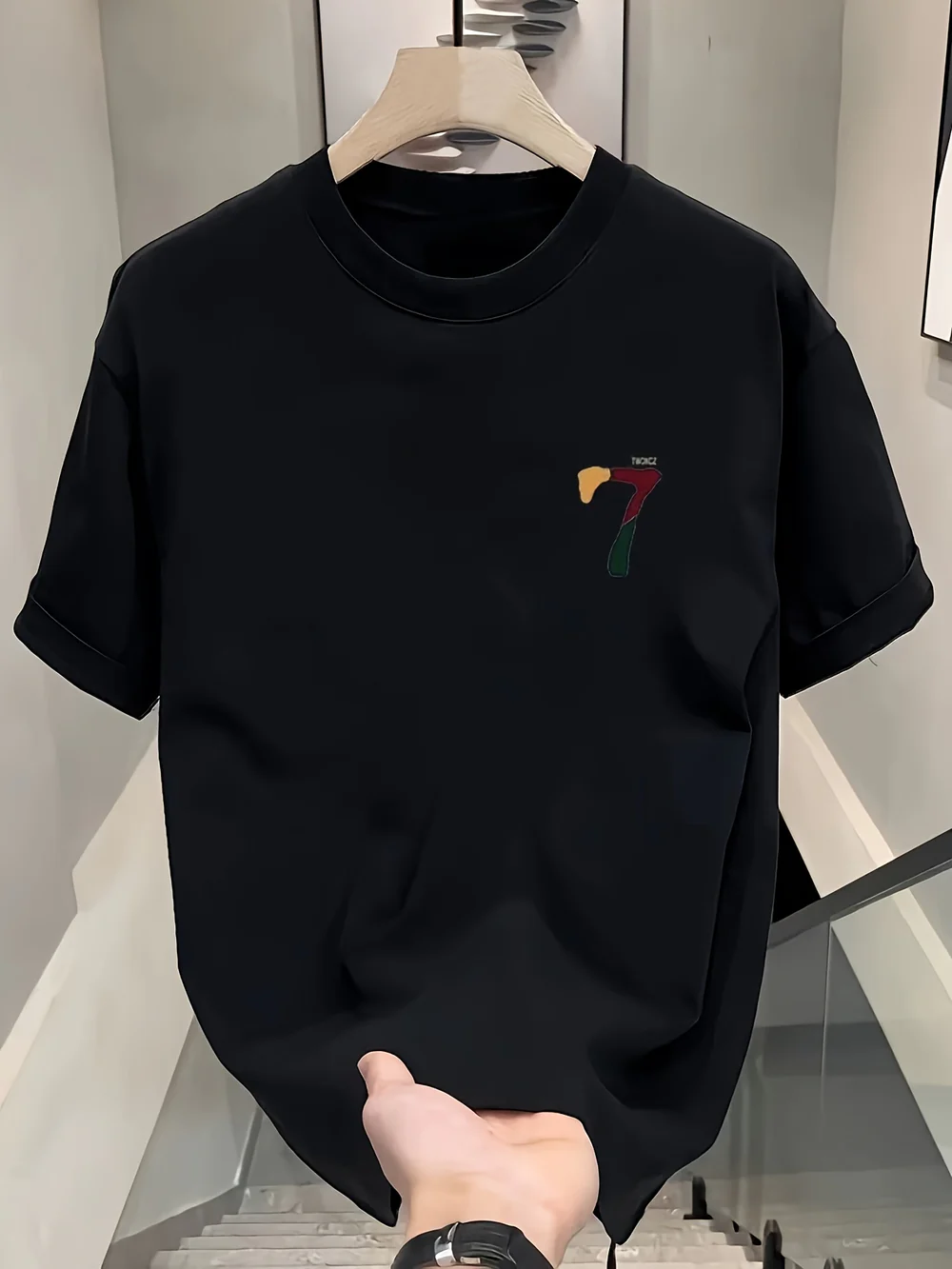 T-Shirt with Bold Number 7 Graphic Print