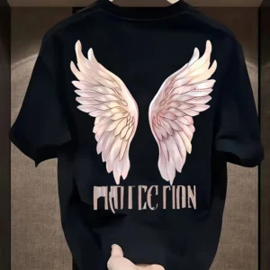 Unisex Protection Graphic T-Shirt – Black Wings Design  Relaxed Fit, Casual Summer Tee