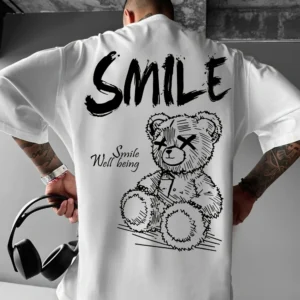 Casual Streetwear Tee – Teddy Bear Print, Lightweight & Breathable