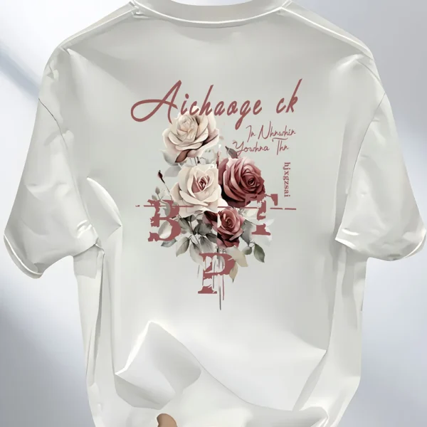 Men's Heavyweight 100% Cotton T-Shirt – Black Hip-Hop Rose & Script Print