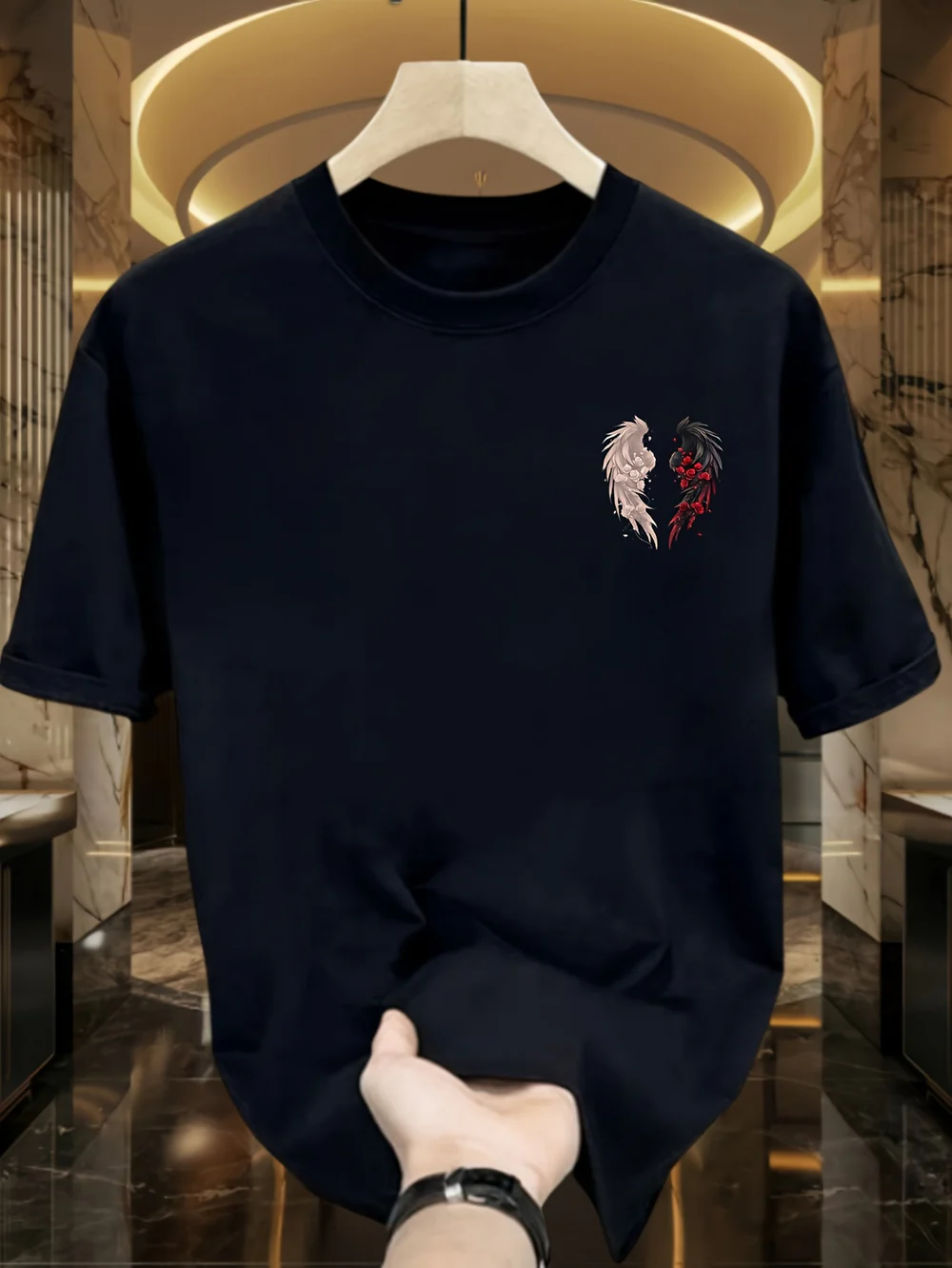 Unisex Summer Sports Tee – Loose Fit with Dual-Color Rose Wing Design Flattering & Breathable