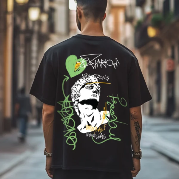 Stay Strong Black Oversized Back Graphic Printed Tshirt