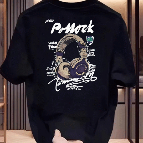 Men's Cotton Short Sleeve T-Shirt with Headphones Graphic Print