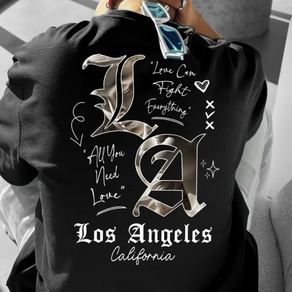 Men's LA Streetwear T-Shirt – Bold Back Print, Loose Fit Urban Casual Tee