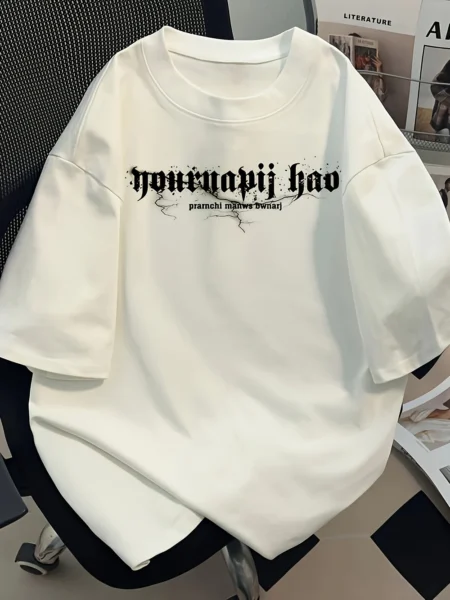 Men's Graphic Cotton Tee – Asymmetric Hem, Loose Fit Streetwear